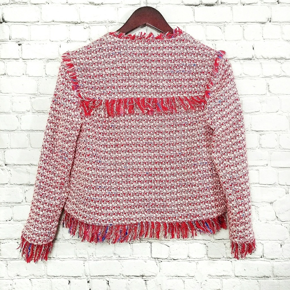 Sold❗Zara Tweed Fringe Jacket Blazer Red Size XS - Picture 3 of 7